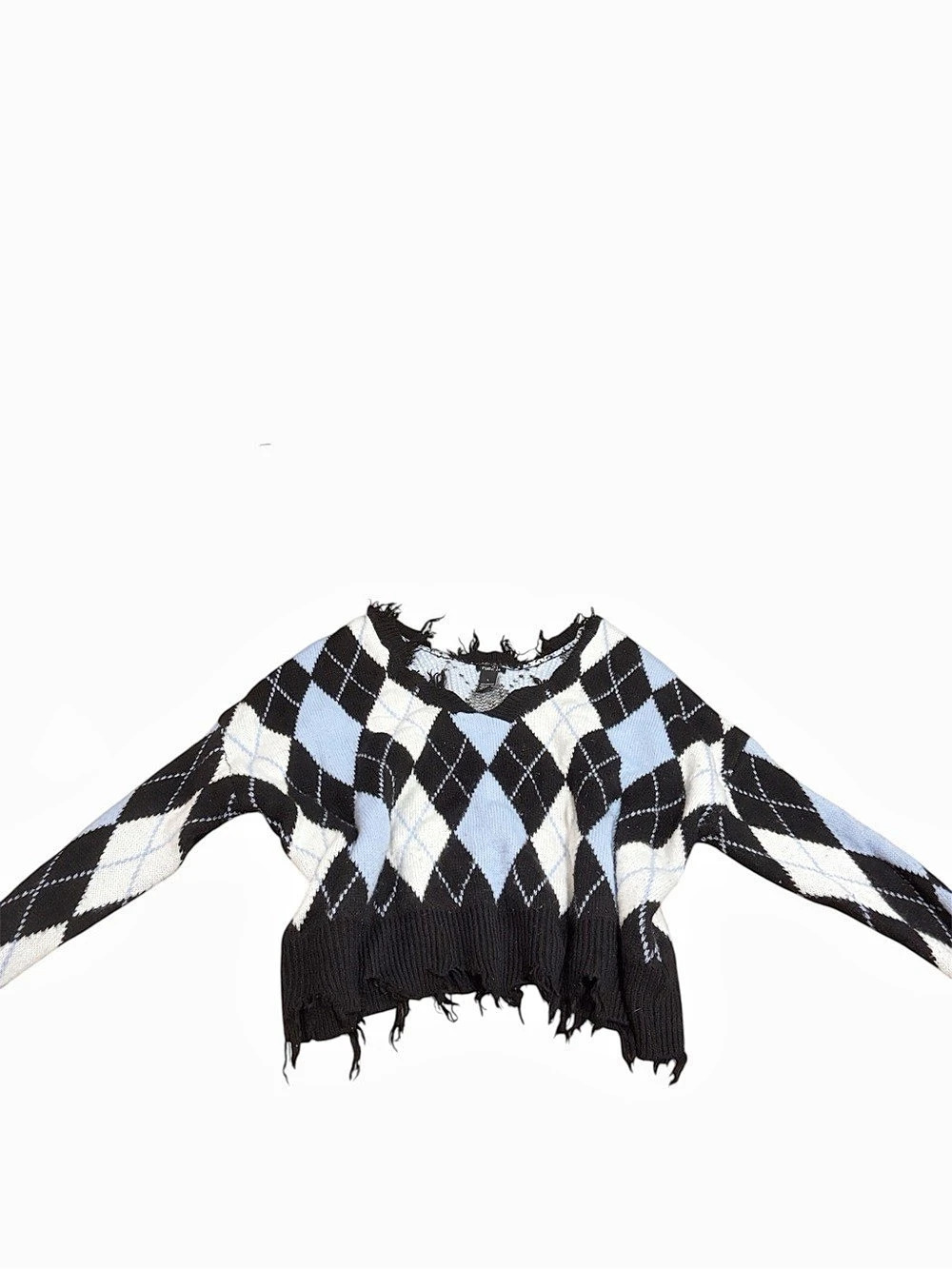 rue21 Argyle Cropped Sweater Black & White Size Large